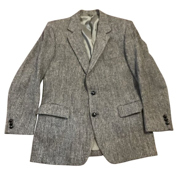 Vtg Harris Tweed Sport Coat Sz 42R Black Gray Handwoven 100% Scottish Wool - Picture 1 of 8